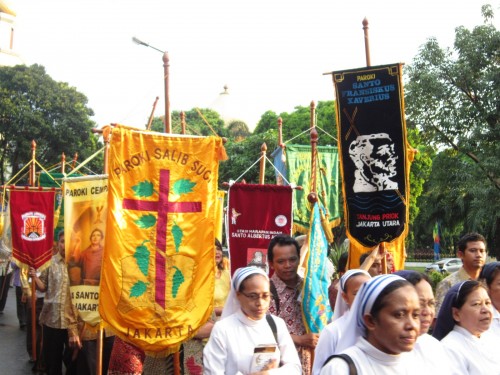 Procession of all parishes flags