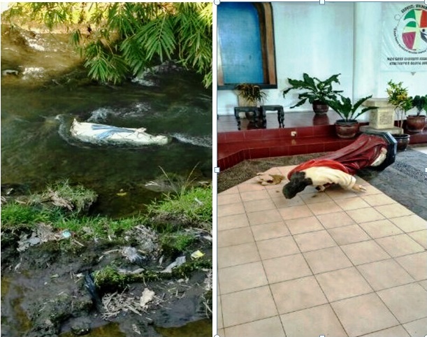 patung bunda maria dibuang di sungai paroki gondang