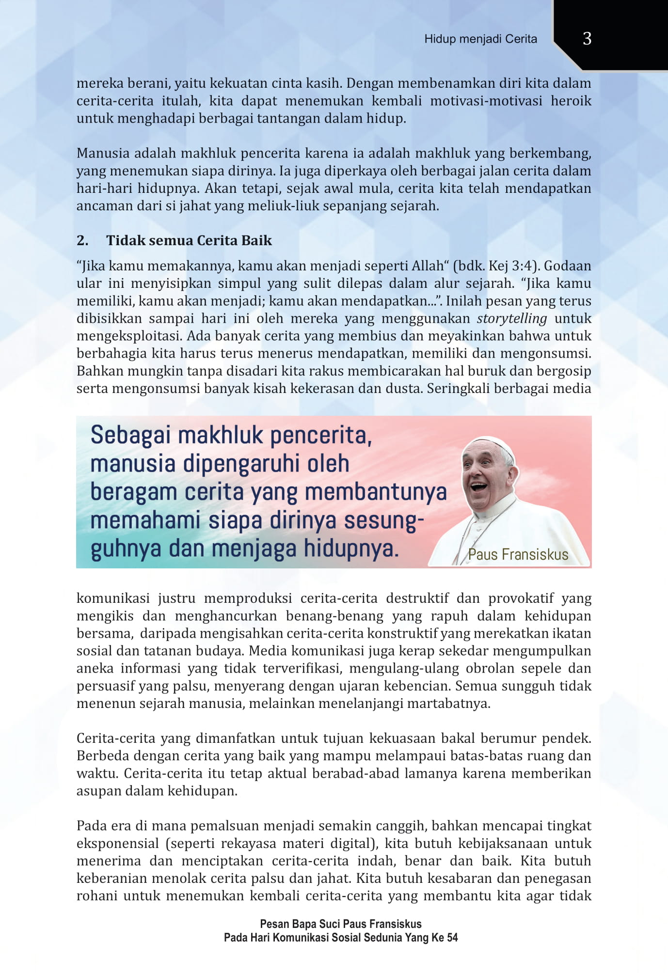 Pesan Paus Fransiskus Untuk Hari Komunikasi Sedunia Ke-54 - SESAWI.NET