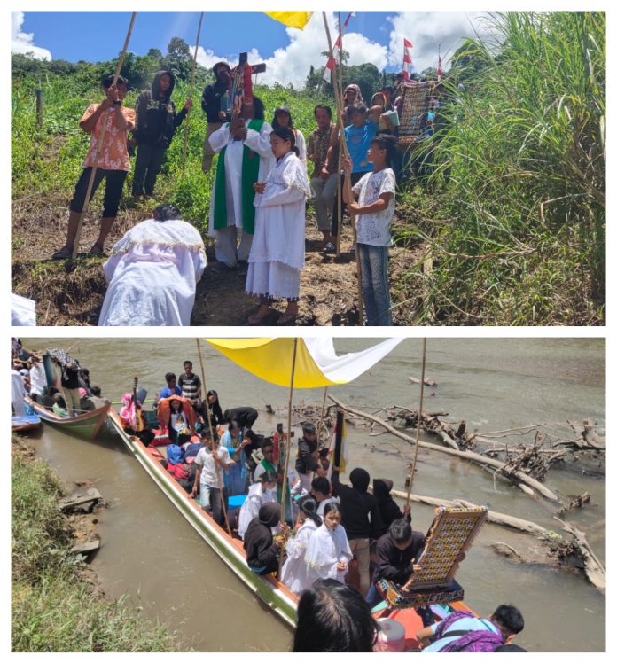Prosesi ziarah Salib Solidaritas yang berlangsung penuh tantangan di wilayah Paroki Mansalong, Keuskupan Tanjung Selor, Kaltara. (Romo Stelo Sanggu Pr)