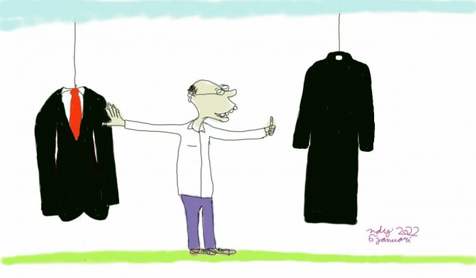 Kisah perjalanan hidup Pastor James "JIm" Martin SJ kiranya bisa disimpulkan dengan satu ilustrasi gambar karikatur yang dibuat oleh Romo Bernardus Windyatmoko "Romo Koko" MSF ini. (YKCA/Romo Koko MSF)