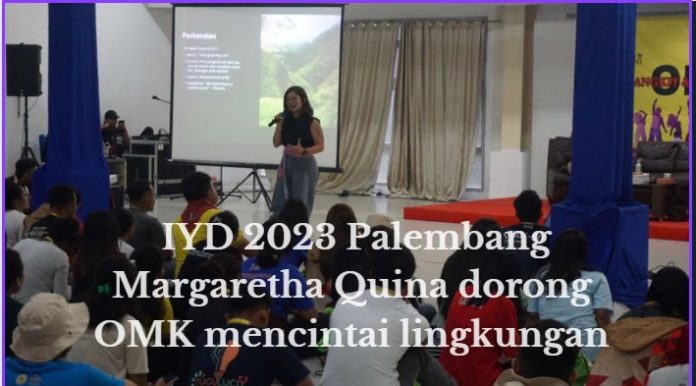 IYD 2023 Palembang, pengacara lingkungan Margaretha Quina dorong OMK mencintai dan merawati bumi. (Mathias Hariyadi)