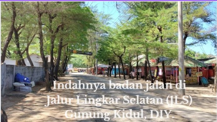 Teduh rindangnya salah satu ruas jalan Jalur Lingkar Selatan dekat Pantai Indrayanti, Kabupaten Gunung Kidul, DIY. (Titch TV Mathias Hariyadi) b