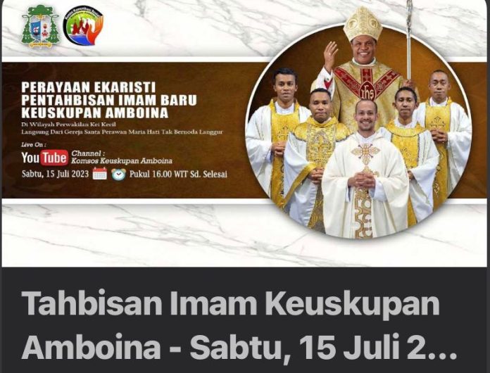 Uskup Keuskupan Amboina Mgr. Inno Ngutra akan tahbisan lima diakon calon imam baru di Langgur, Maluku Tenggara. (Keuskupan Amboina)
