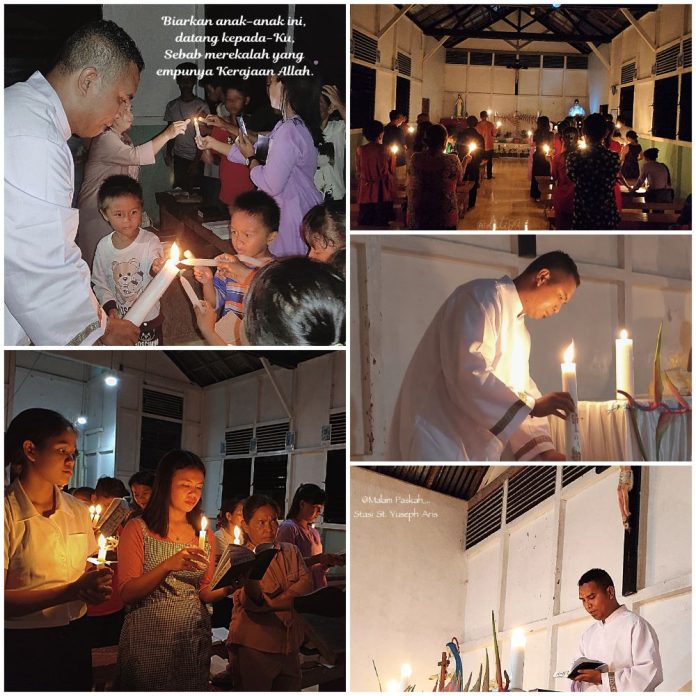 Untuk pertama kalinya Umat Stasi St. Joseph Capkala Singkawang bisa merayakan Ibadat Malam Paskah dan Minggu Paskah (Darma)