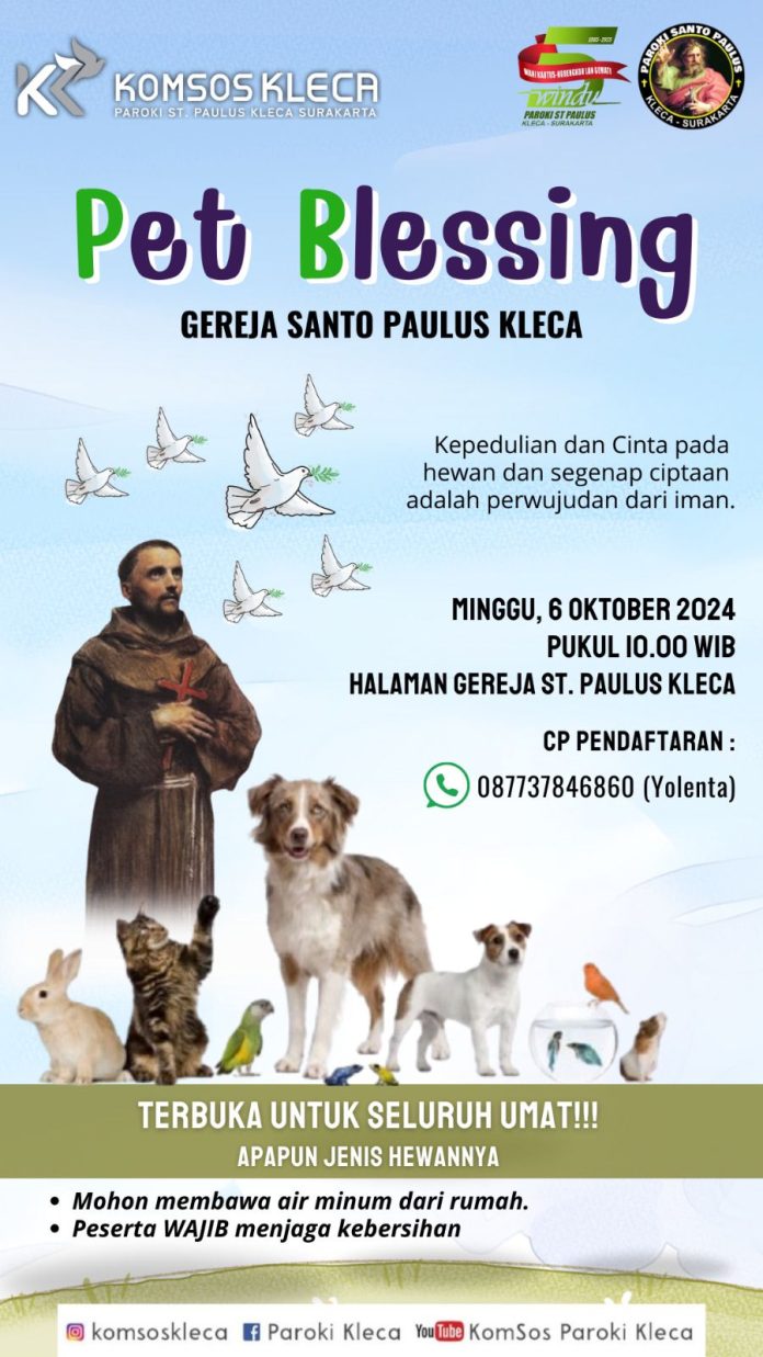 Berkat untuk segenap binatang peliharaan di Gereja St. Paulus Kleco Solo