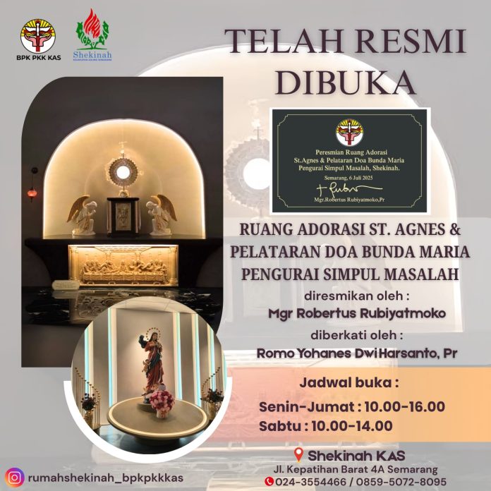Ruang Adorasi St. Agnes dan Pelataran Doa Bunda Maria Pengurai Simpul Masalah di Kota Semarang. (Shekinah Semarang)