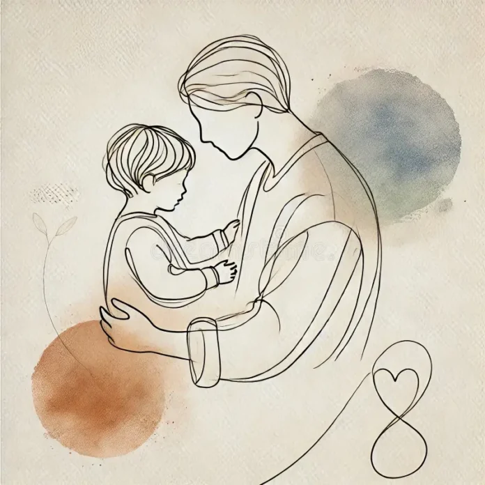 minimalist-line-art-parent-child-bonding-hand-drawn-illustration-gently-holding-their-symbolizing-love-connection-363586921